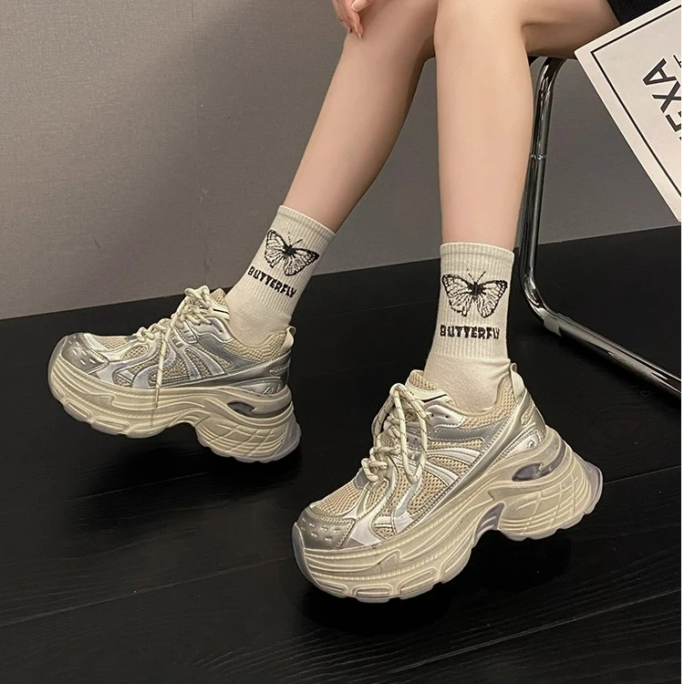 Moleubak2025秋季新款厚底老爹鞋子女超火增高女鞋爆款休闲运动鞋