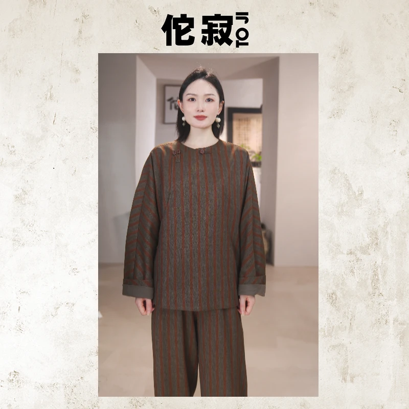 TOJI佗寂时尚文艺秋季秋冬新款盘扣新中式条纹上衣TYO3E647
