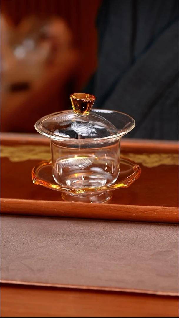 禾器/晶彩禾荷盖碗/浅黄/定制版