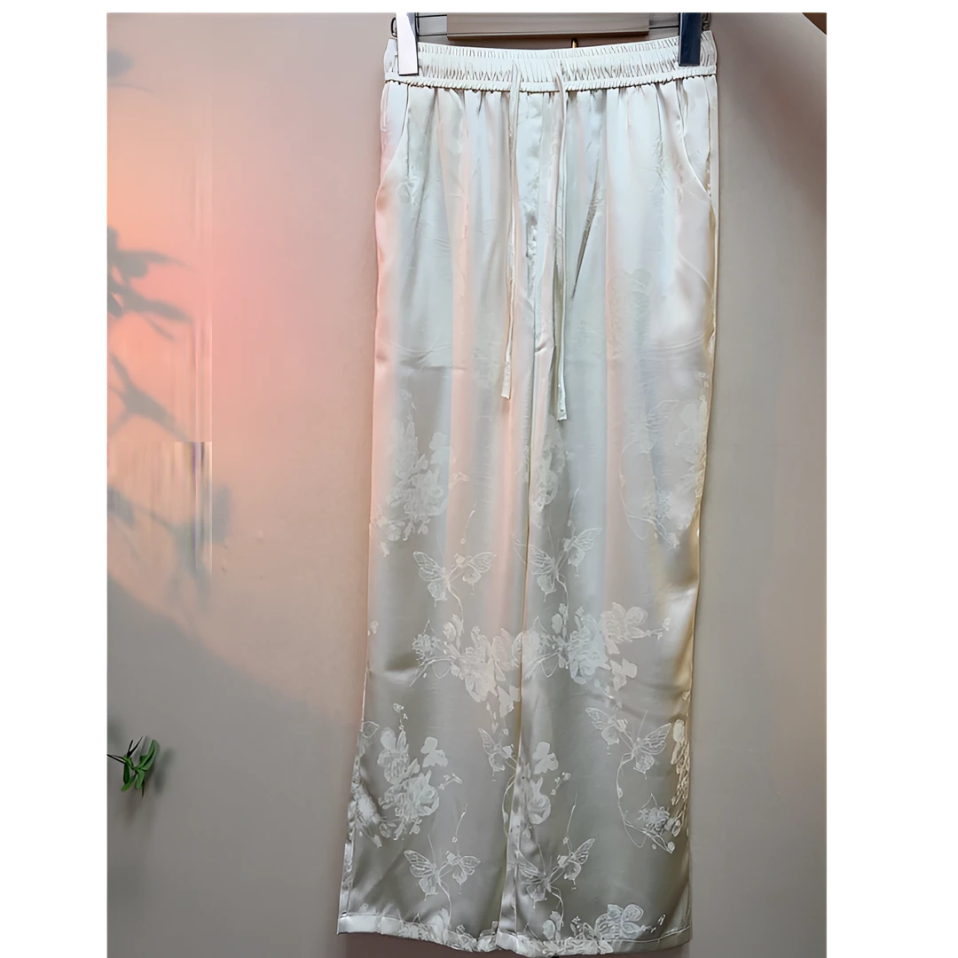 【蝶恋直筒裤】夏季轻薄透气丝滑清爽高腰窄版休闲百搭女士直筒裤