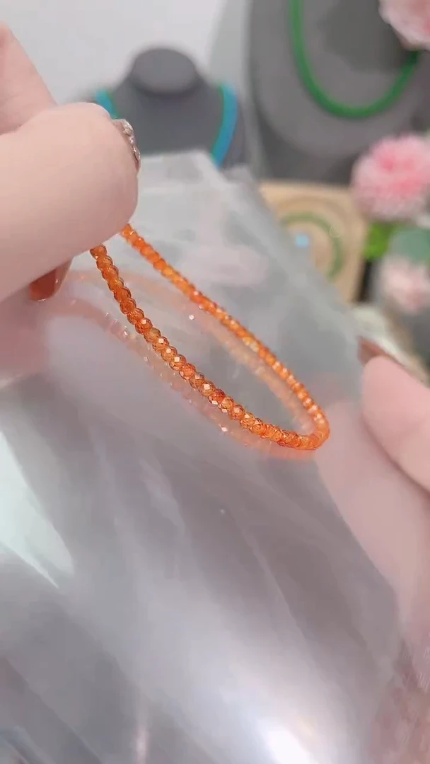 银S925镶嵌手链石榴石（芬达石）芬圆刻49