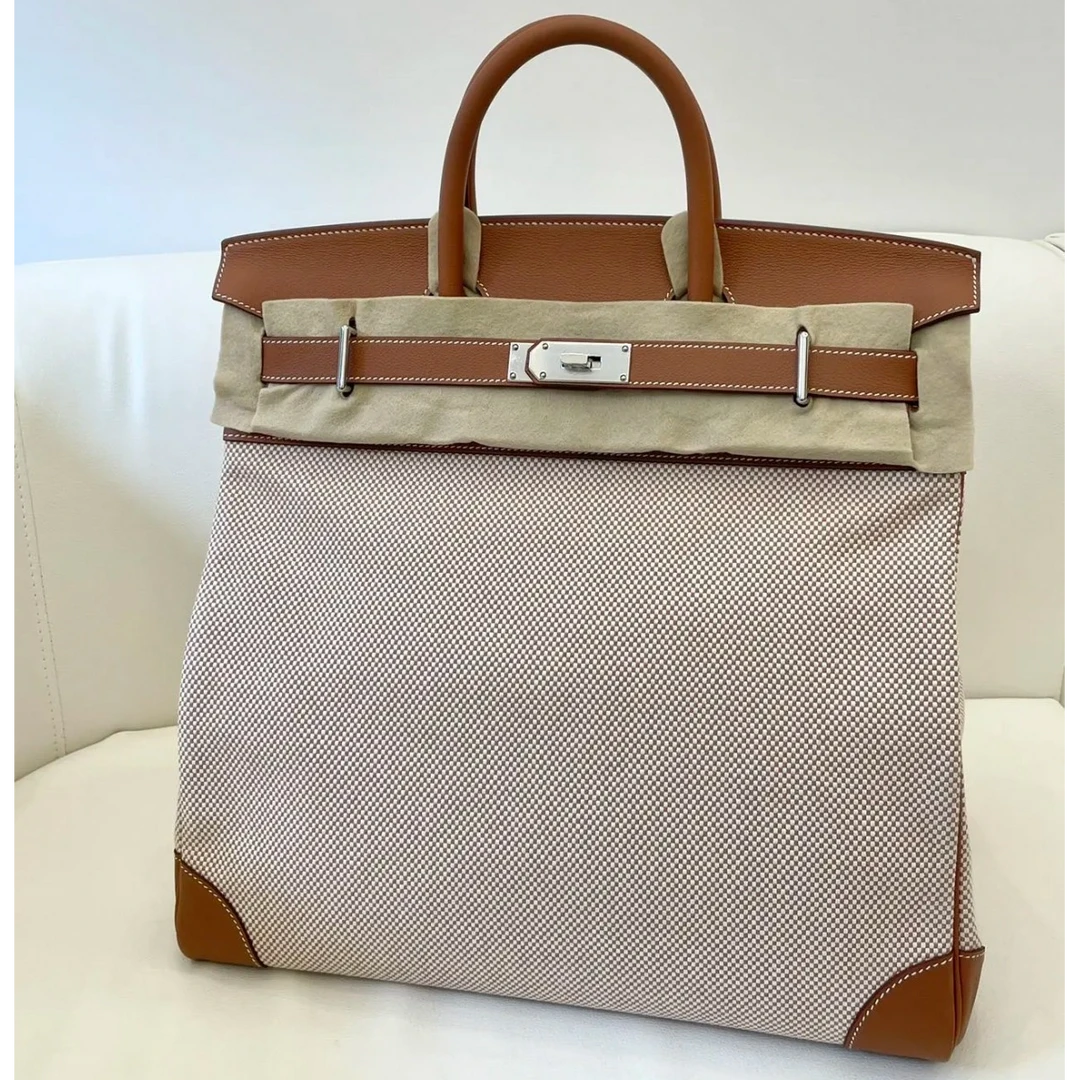 99新 Hermes/爱马仕 hac40手提包/金棕帆布拼Z刻/250917LCCAB03