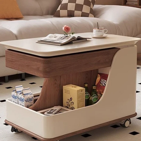移动巴士小餐车升降茶几客厅家用小户型沙发边几茶几中古风360°