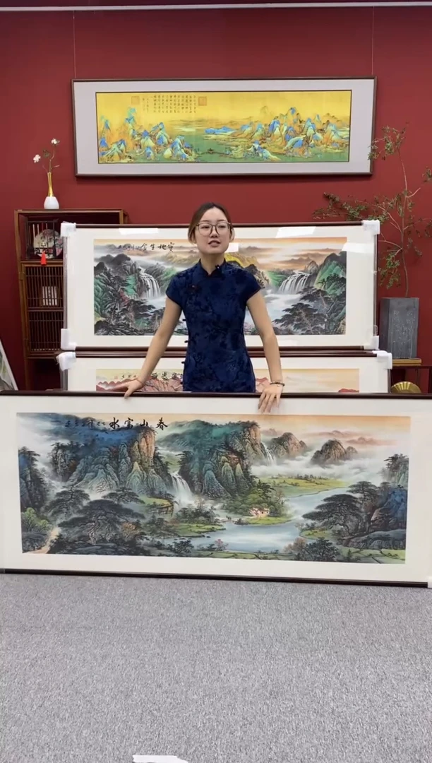 国画手绘 春山富水 219*88
