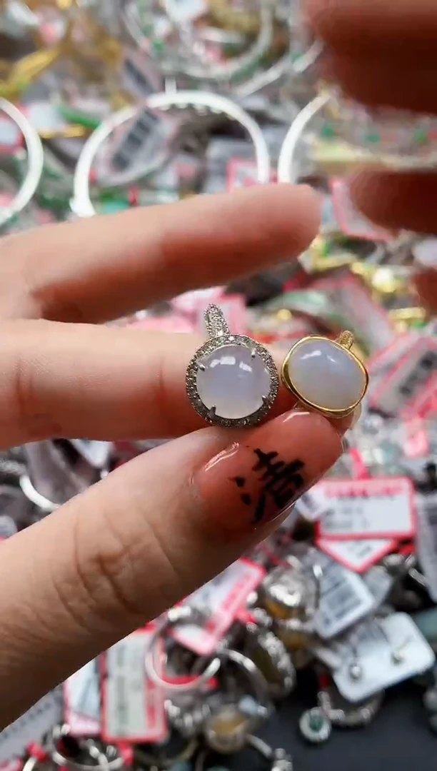 银S925镶嵌戒指翡翠天然A货缅甸翡翠