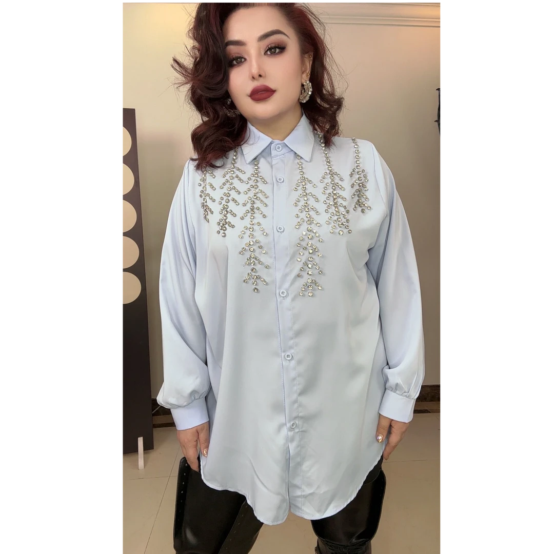 早春款时尚百搭三个颜色带钻衬衫《树叶钻》