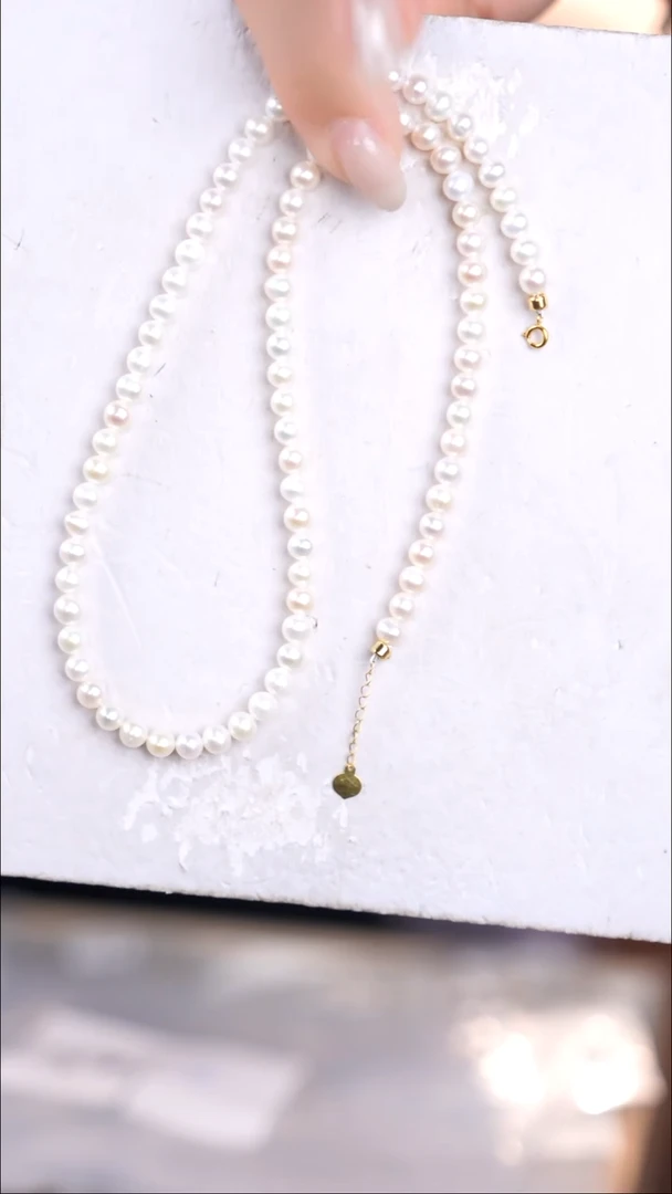 项链18K金镶嵌淡水珍珠@