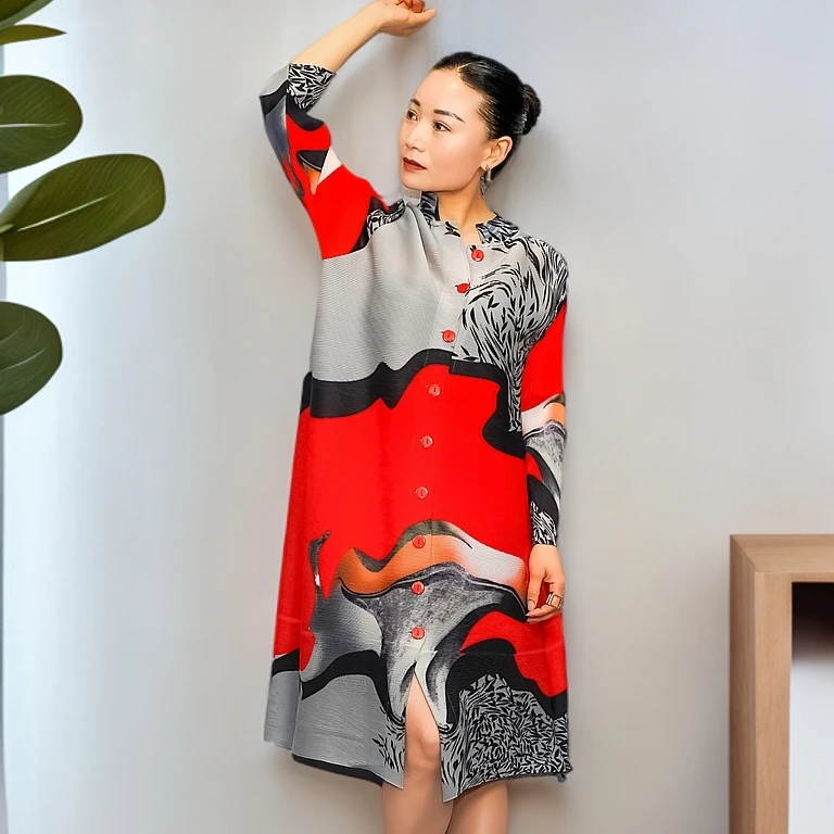 孤品三宅褶皱时尚轻奢女装休闲款宽松印花