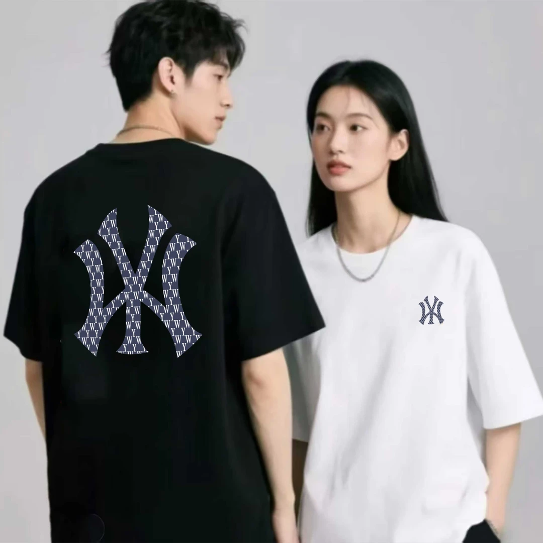 男女同款印花纯棉圆领短袖情侣简约百搭半袖T恤-2