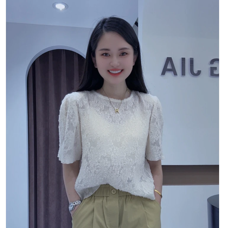 [程程家]韩系褶皱提花短袖（新的刚开始会有浮毛介意勿拍）