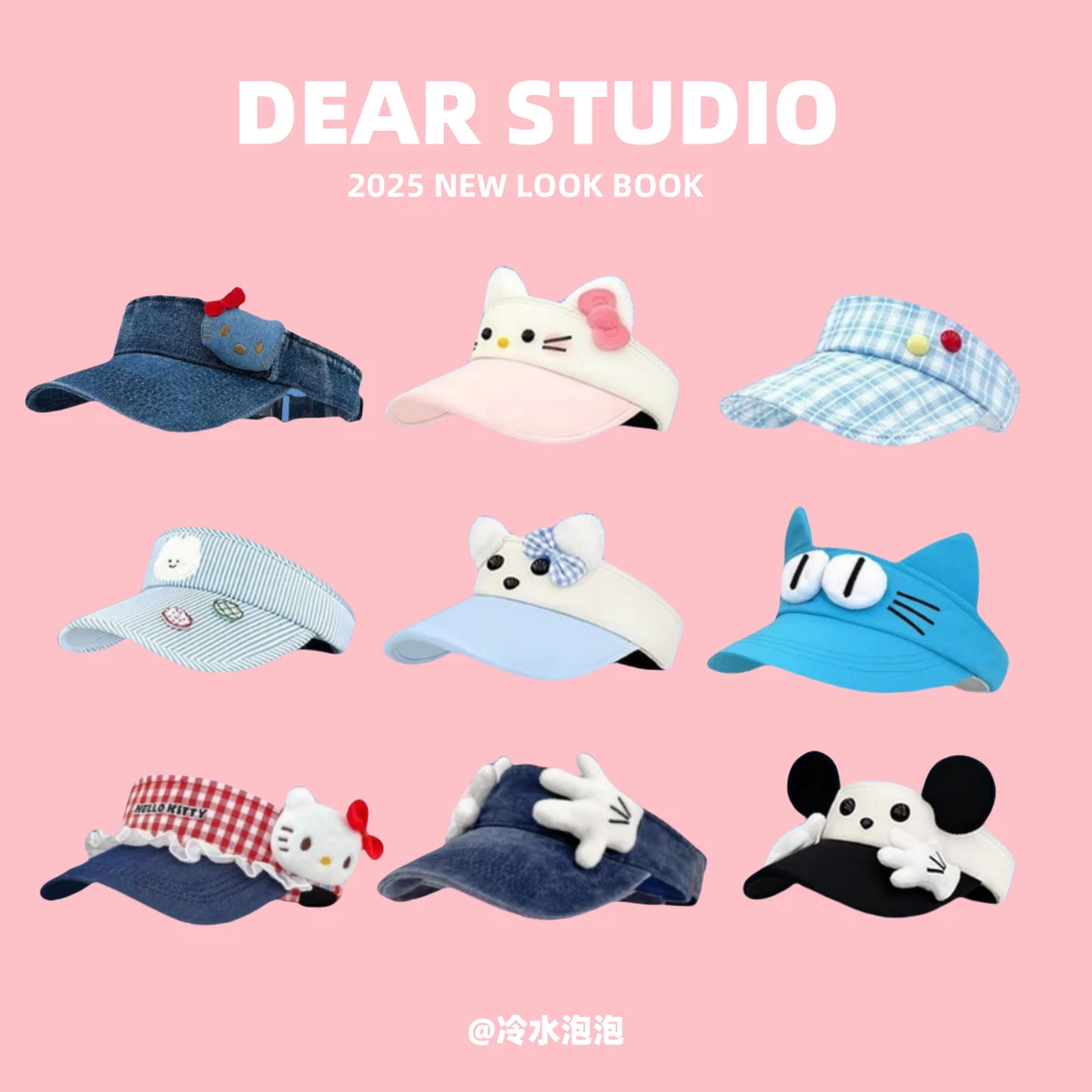 可爱卡通小狗蝴蝶结空顶鸭舌帽高颜值帽子女透气遮阳防晒帽太阳帽