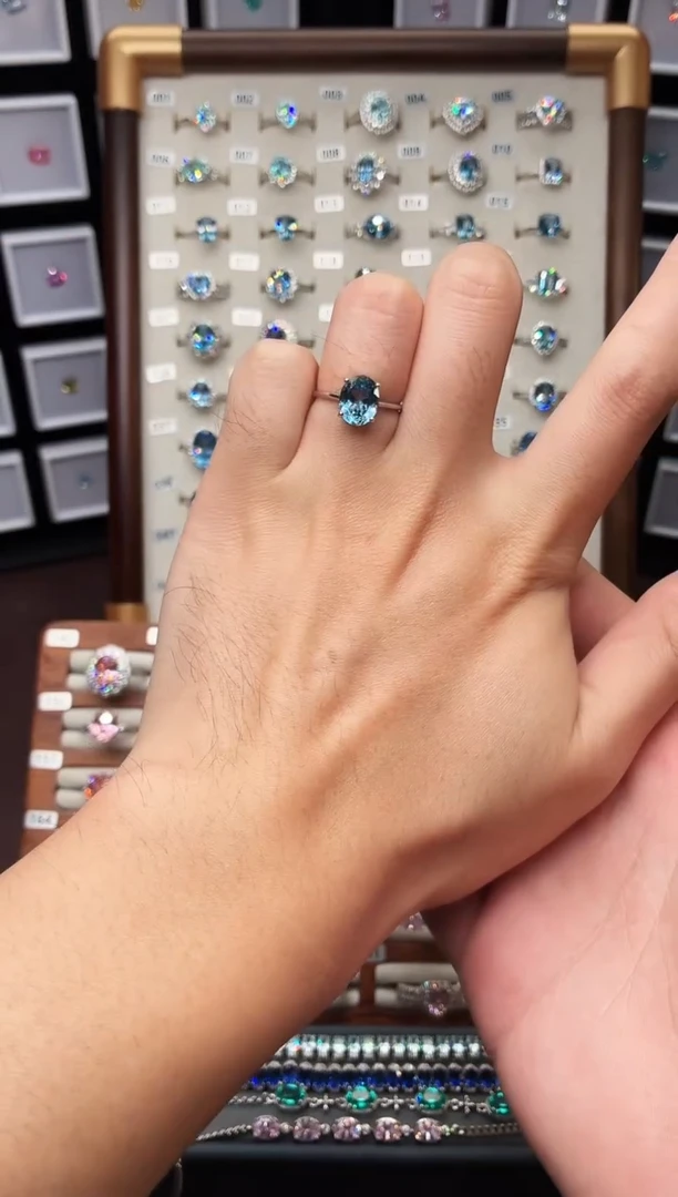 银S925镶嵌戒圈海蓝宝石111