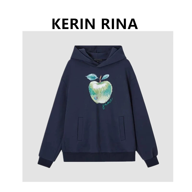 Kerin {迪丽热巴同款}--青苹果印花连帽卫衣宽松休闲女