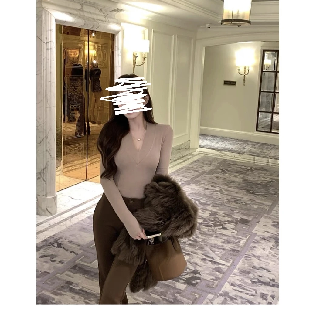 （现货清仓）双面绒秋冬韩版气质高级感打底衫长袖百搭修身显瘦