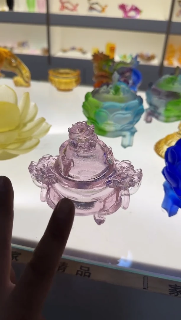 手工艺品琉璃双耳套环三足狻猊香炉