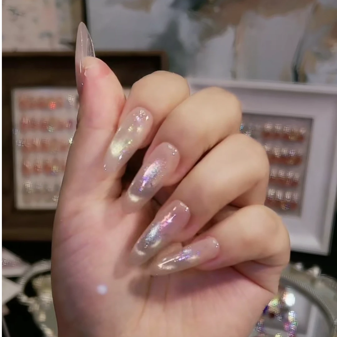 【金沙滩】2025裸色法式猫眼纯手工穿戴甲猫眼穿戴甲款美甲