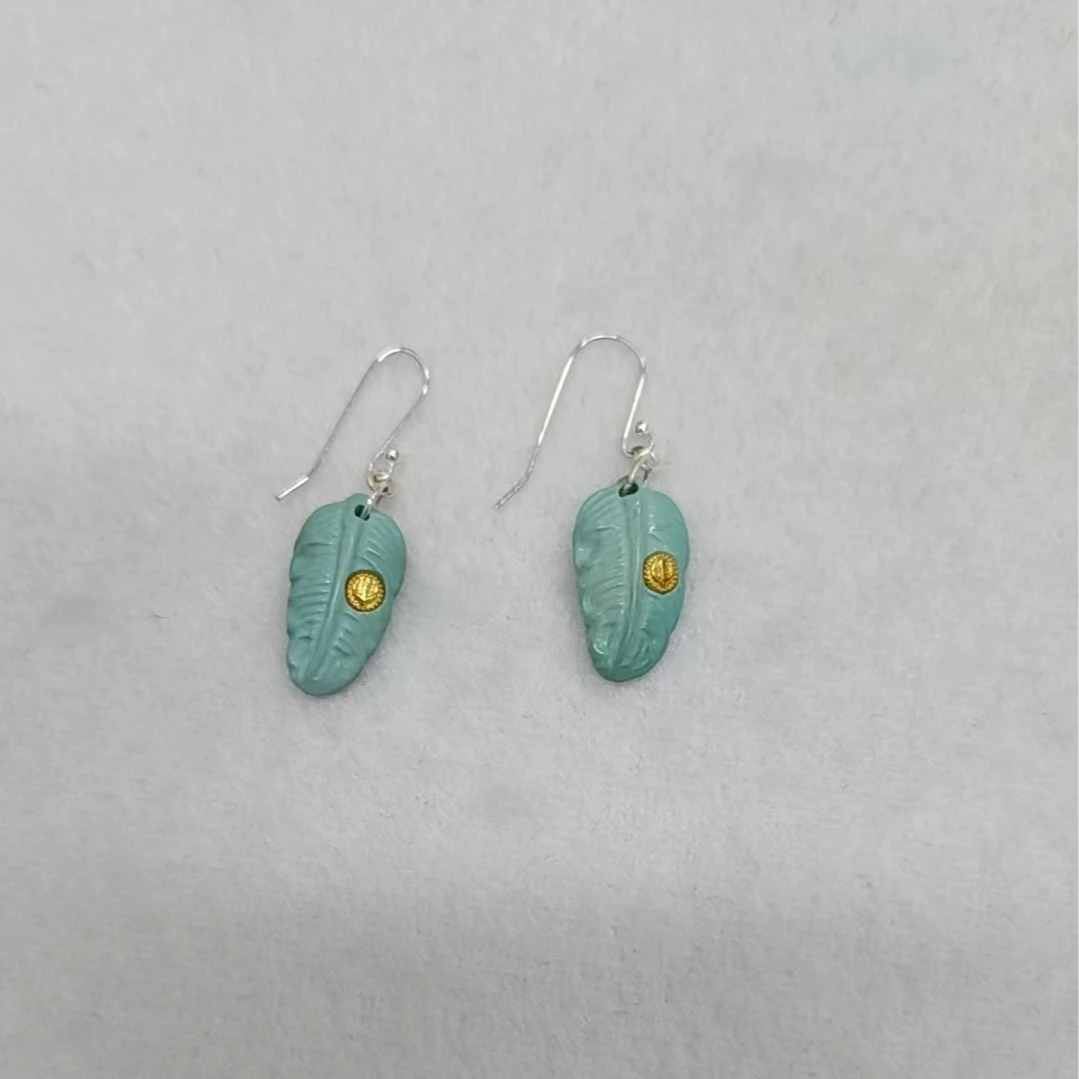 925银耳饰 0626-007蓝羽毛耳坠 时尚简约个性百搭精美精致