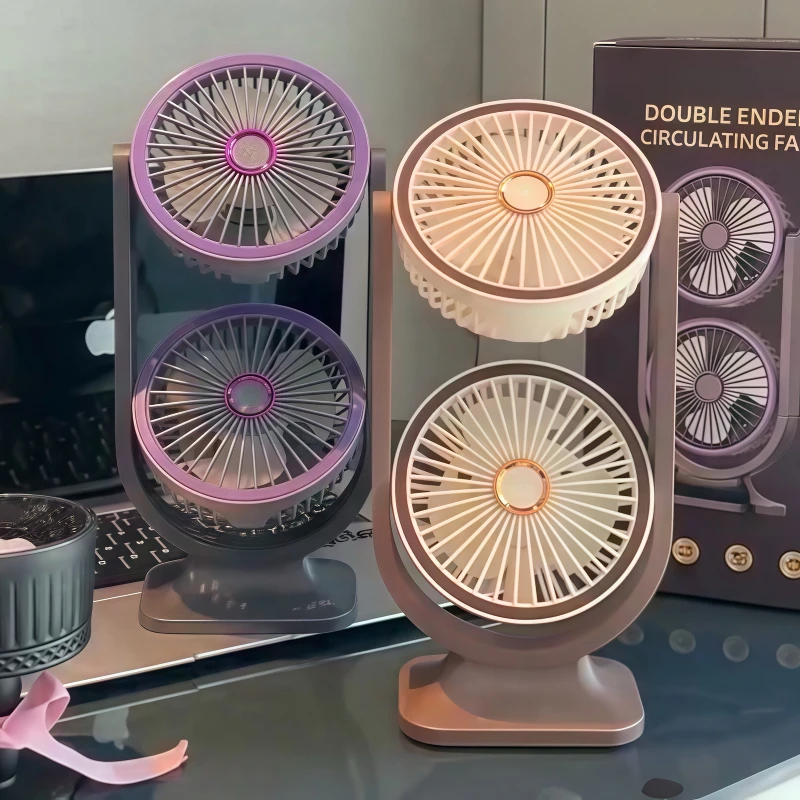白色双头USB风扇桌面充电便携式大风力家用宿舍办公台式电扇