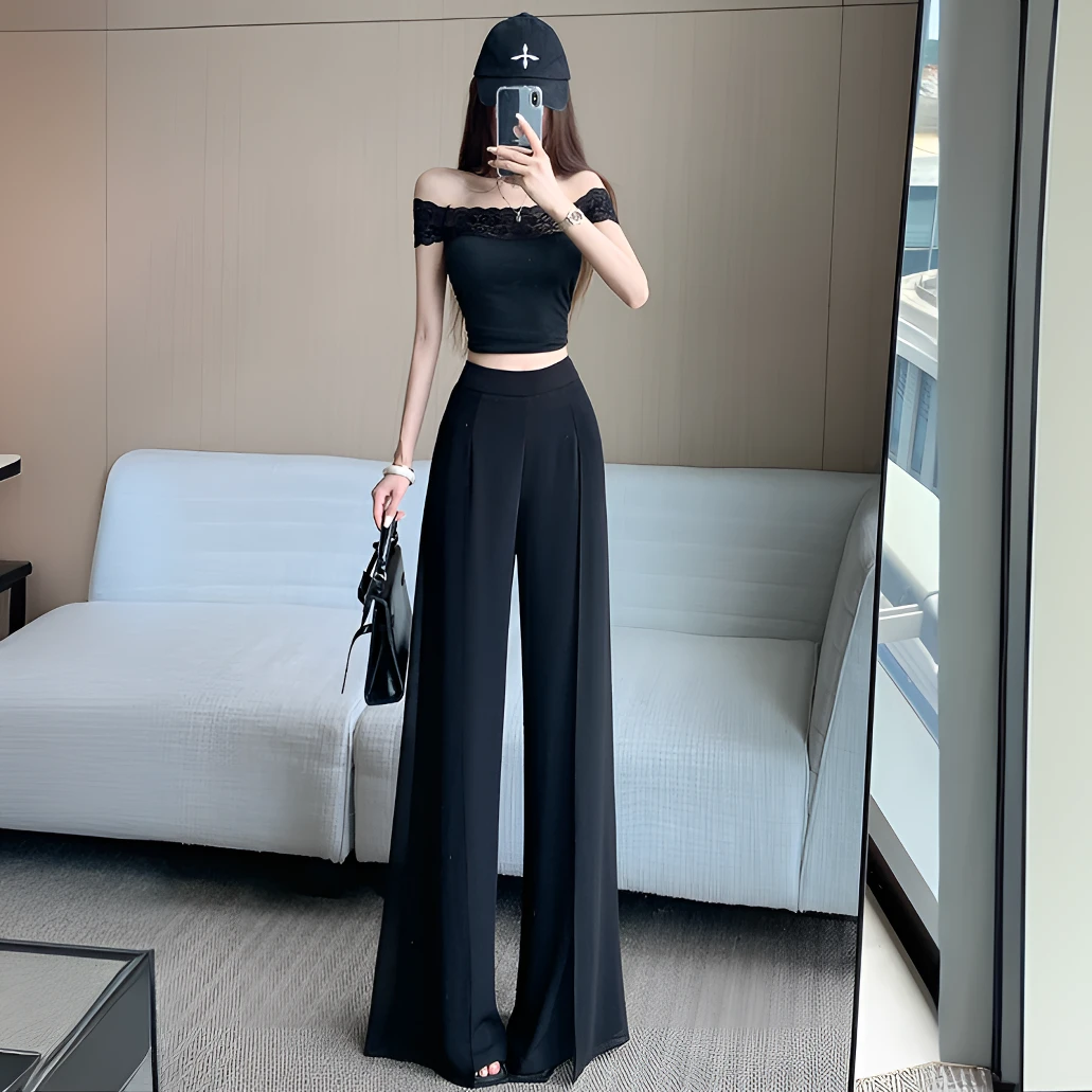 法式气质西装阔腿裤女秋季新款高腰宽松显瘦垂坠感直筒裤休闲长裤