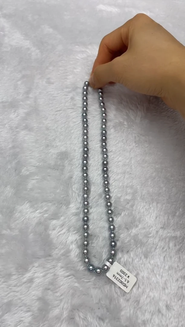 海水珍珠银S925镶嵌项链AK真多麻6.5-7mm