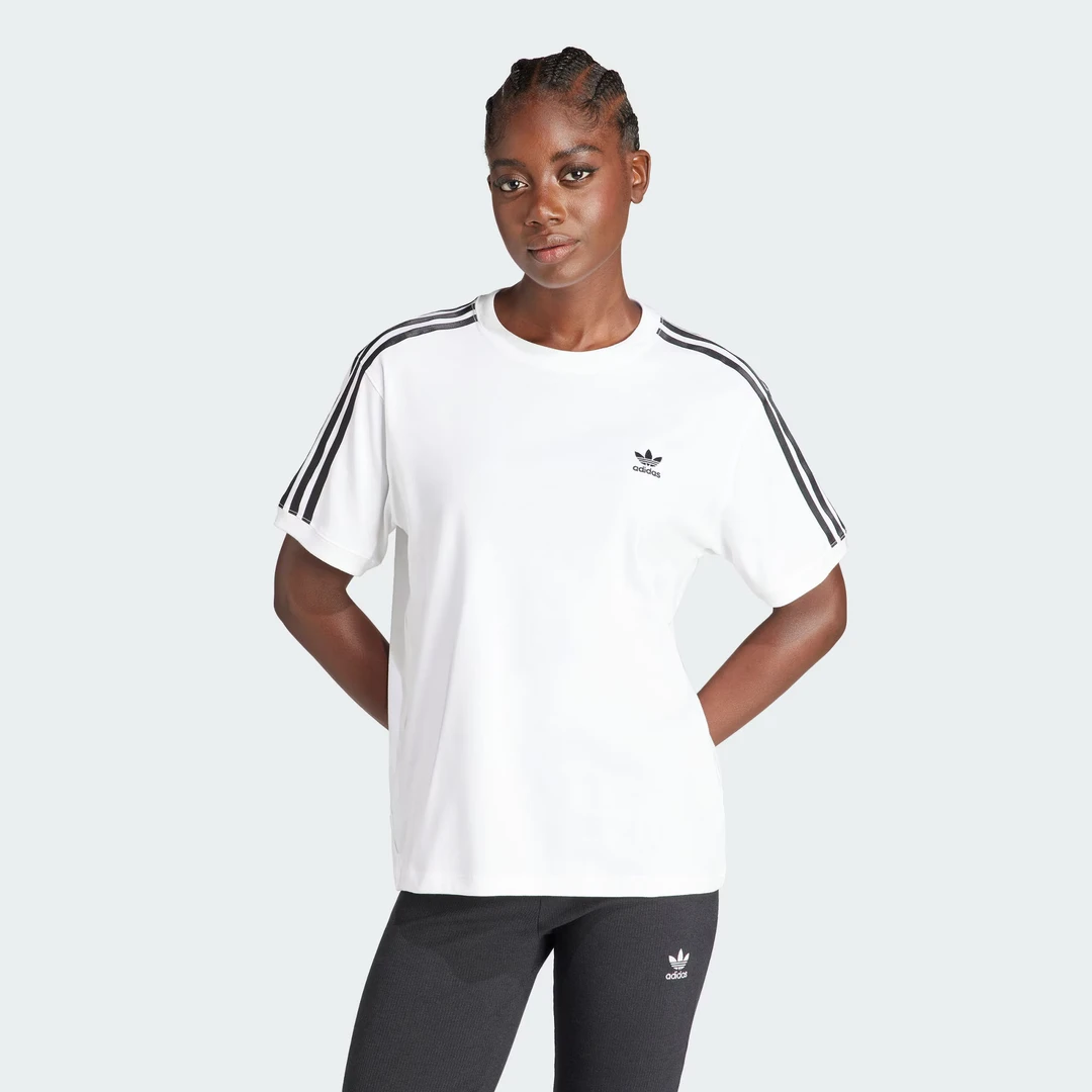 adidas/阿迪达斯【专属】三叶草女子经典三条纹运动短袖T恤 IR8051