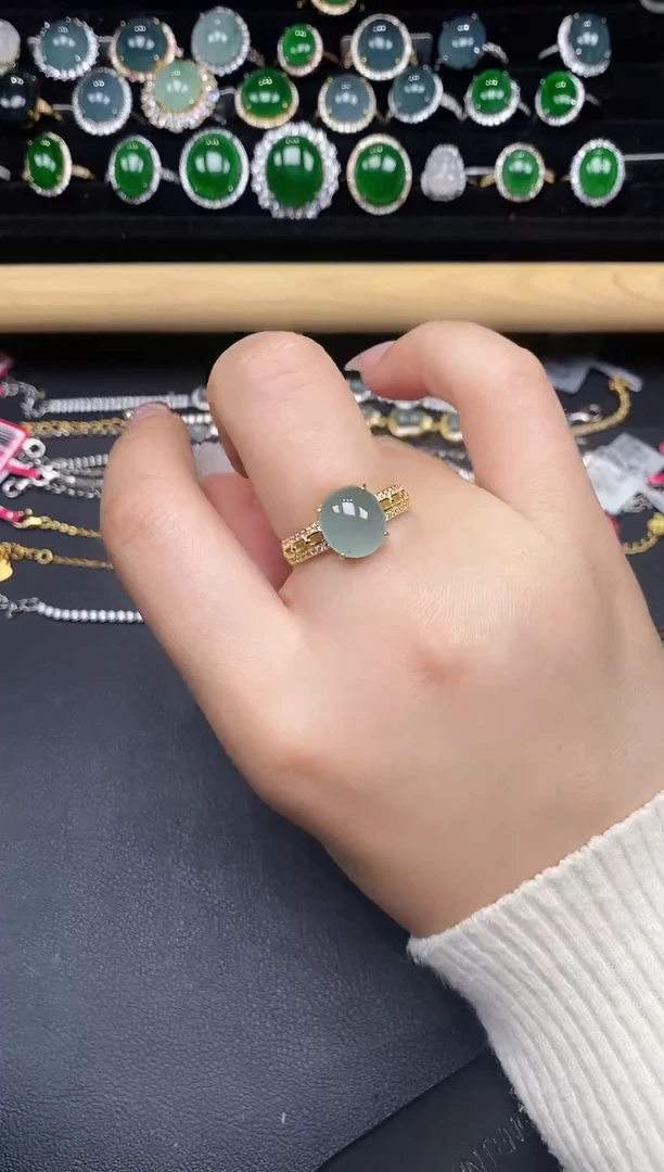 银S925镶嵌戒指翡翠78371