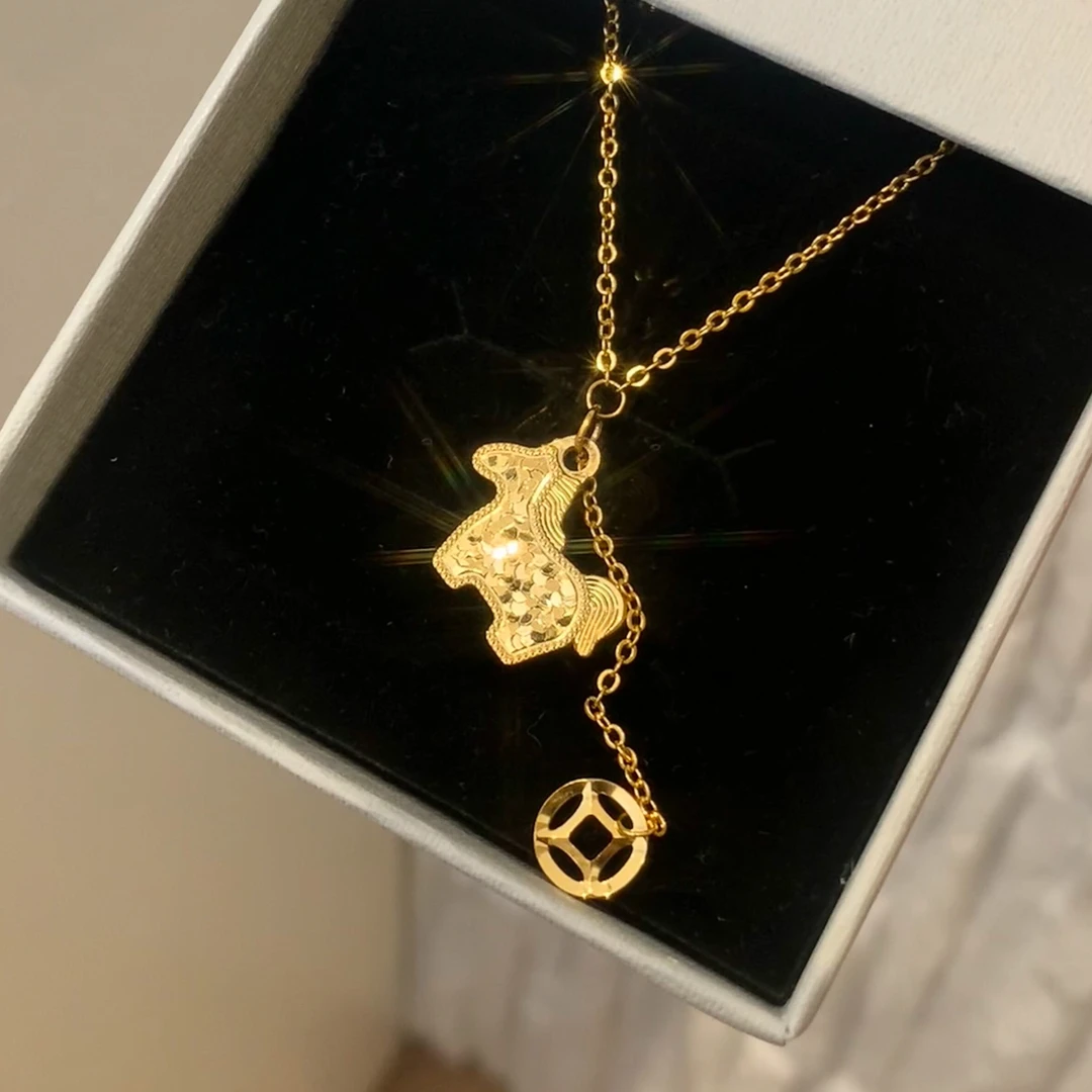 铜合金项链 新中式爆闪碎冰冰马上有钱项链复古轻奢高级感毛衣链