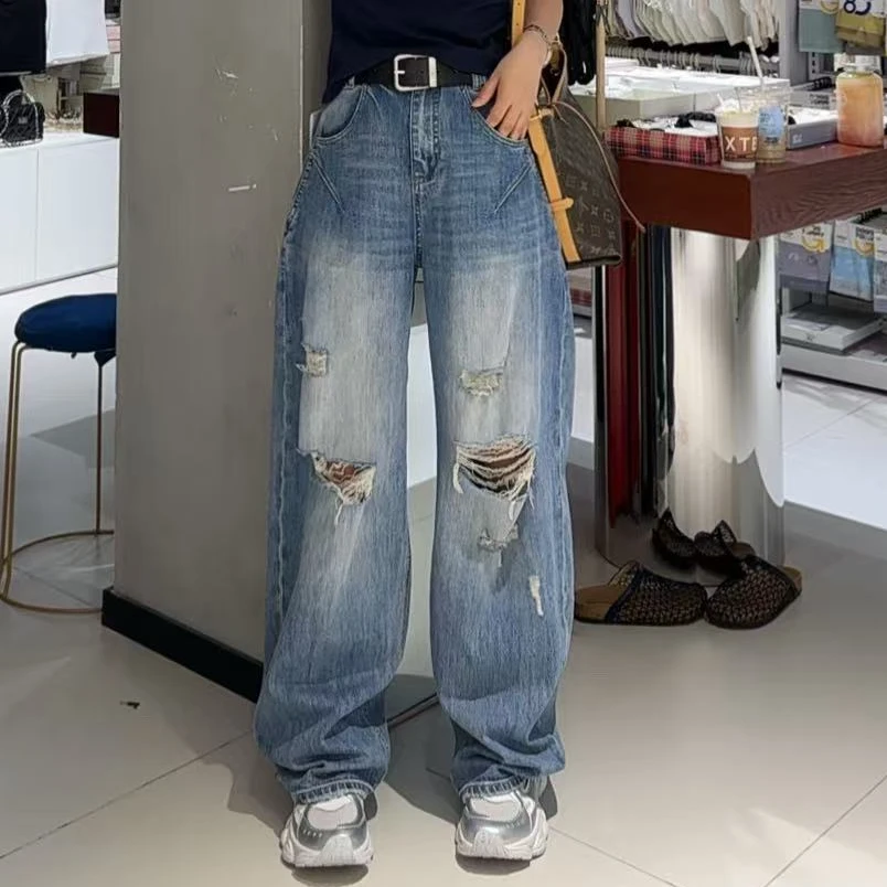 贝姐同款【微弹破洞牛仔裤】十三行夏季新品破洞牛仔裤97627 sa