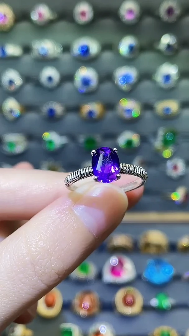 紫晶戒指银S925镶嵌天然