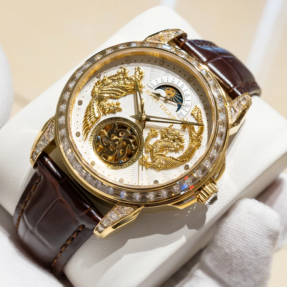 艺术家系列龙凤呈祥男士全自动防水夜光奢华休闲机械手表高档潮流