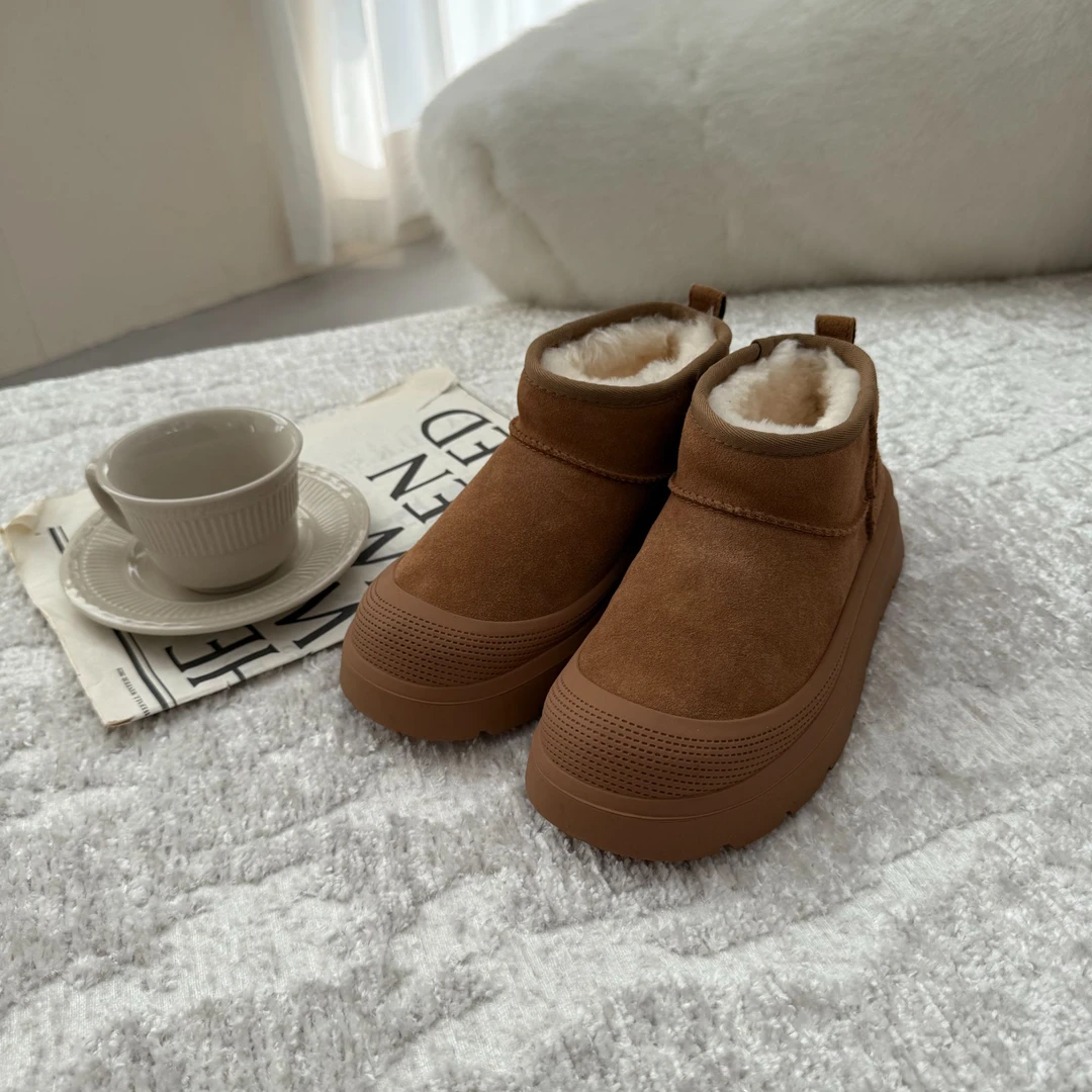 情侣款 耐磨撞色羊皮毛一体一脚蹬短棉鞋 百搭时尚休闲加厚保暖
