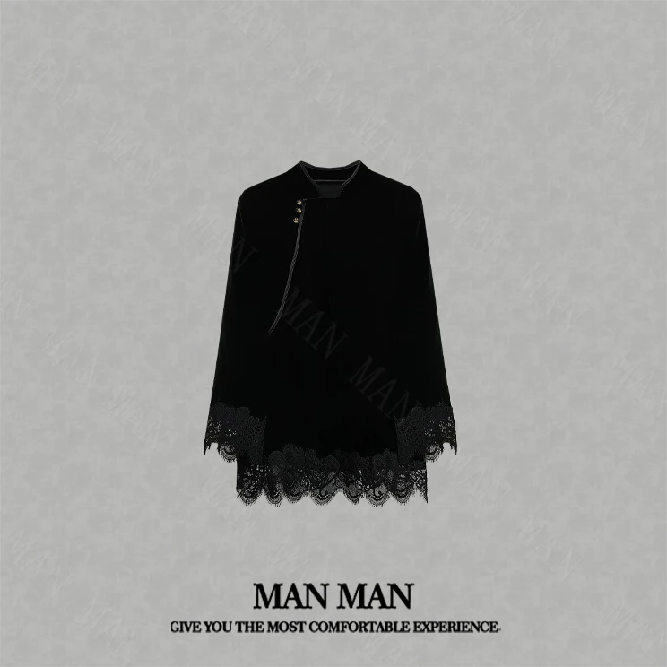 满满出品-『翘楚蕾丝丝绒国风衫』25018气质时尚百搭重工显瘦