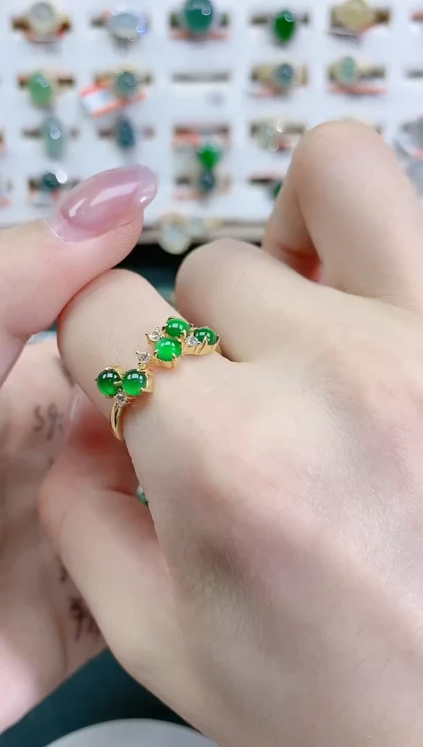 翡翠戒指银S925镶嵌天然翡翠