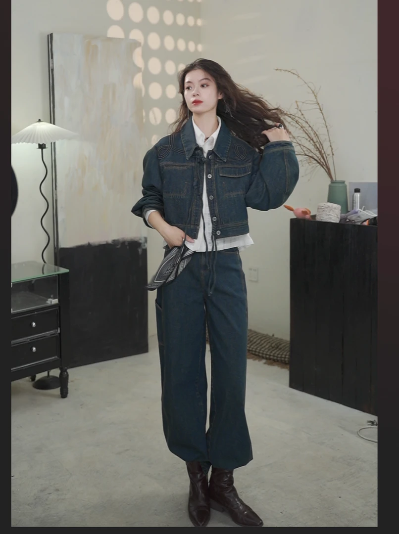 【壹晗】原创设计新中式牛仔外套  绣花百搭高街水洗上衣女外套