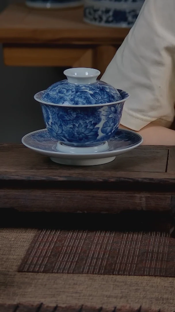 折葵非器手工手绘万花三才盖碗