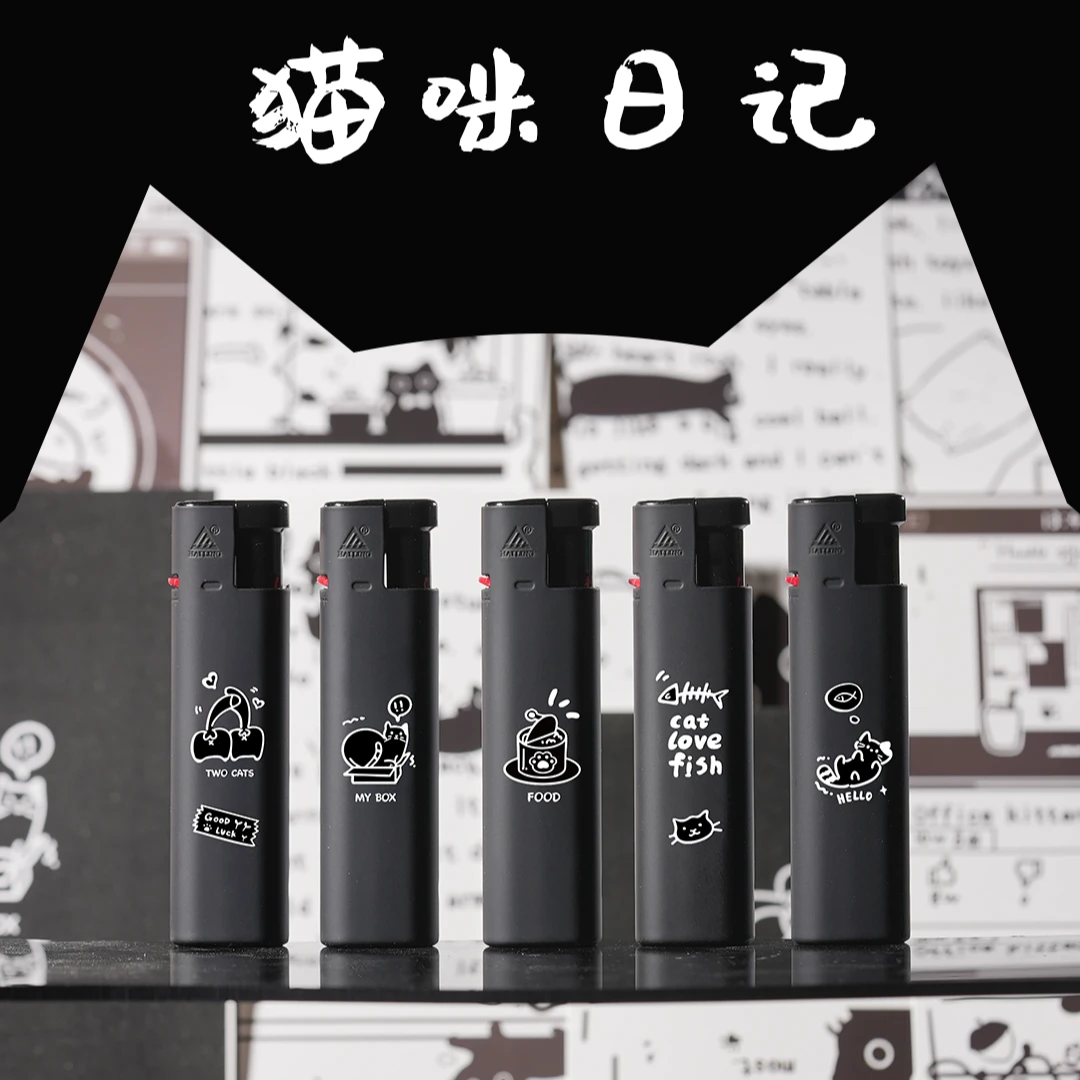 海灵ART艺术系列纯黑简约猫咪日记精致送礼金属防风创意打火机