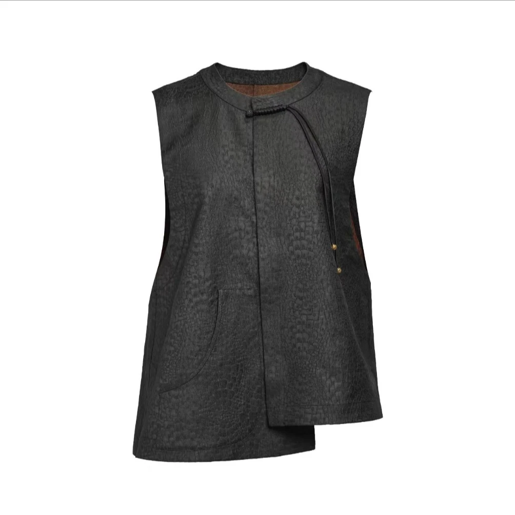 【栖香锦】香云纱冠乐皱设计师款  新中式 国风不规则马甲