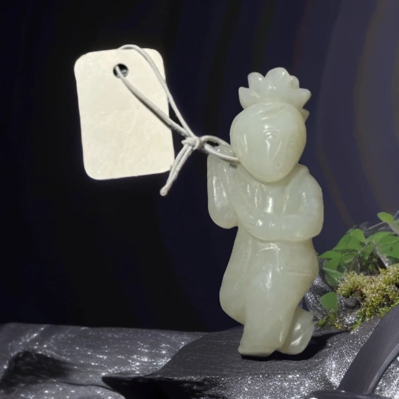 白玉手工雕刻善财童子挂件把玩件L