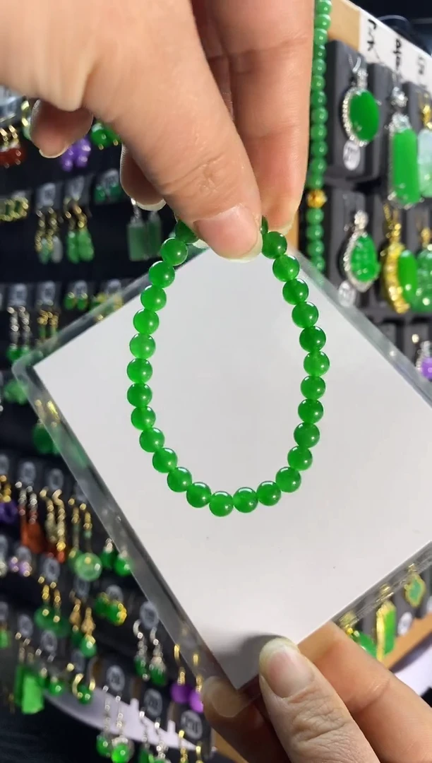 【闪购商品】翡翠耳饰银S925镶嵌绿手串6