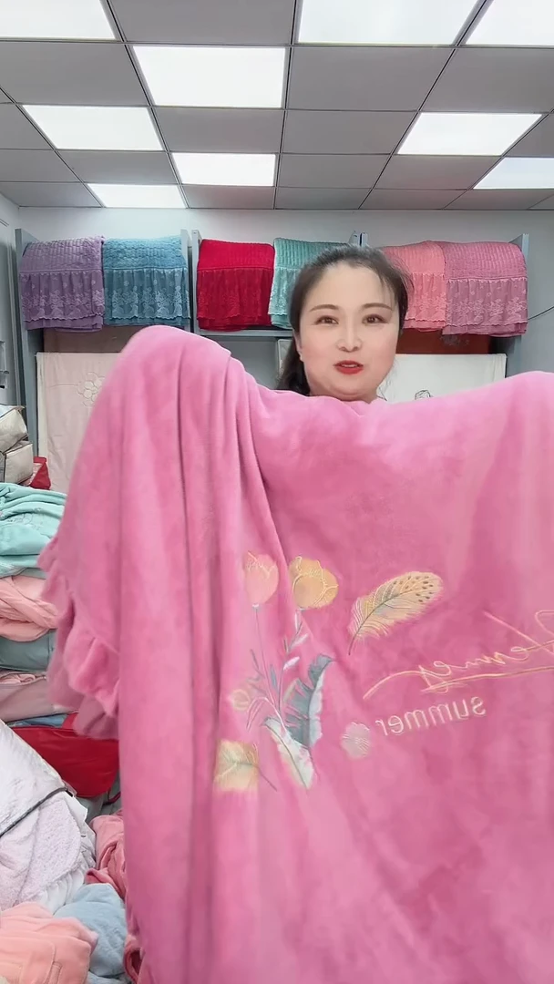 聚酯纤维聚酯纤维单被套 羽毛 玫红