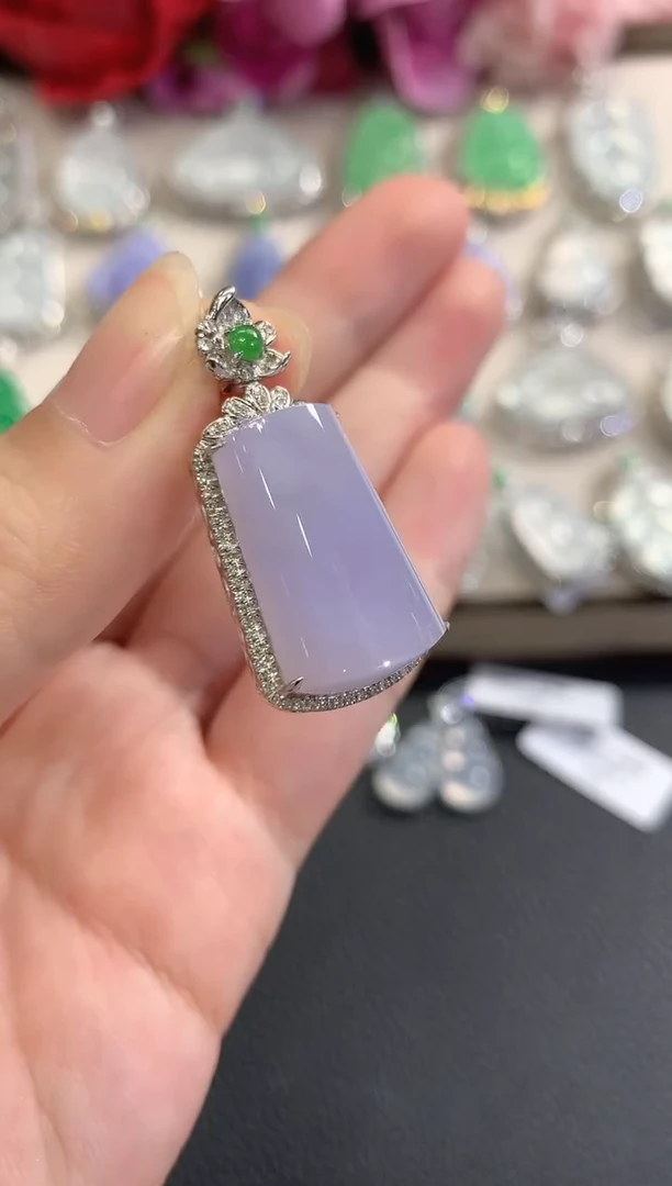 吊坠(不含链)18K金镶嵌翡翠春日珠宝 B45紫货有色差
