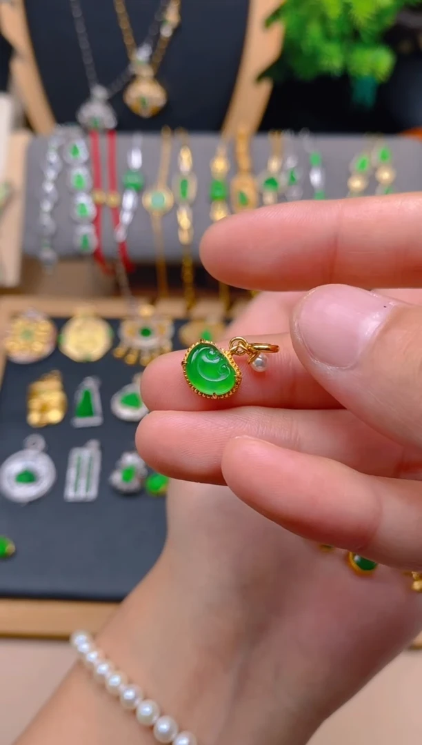 吊坠(不含链)银S925镶嵌翡翠如意万能扣