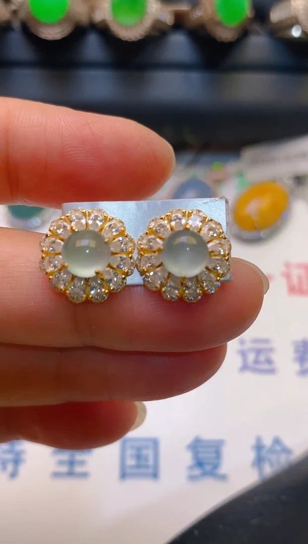 【闪购商品】翡翠耳饰银S925镶嵌天然A货翡翠1