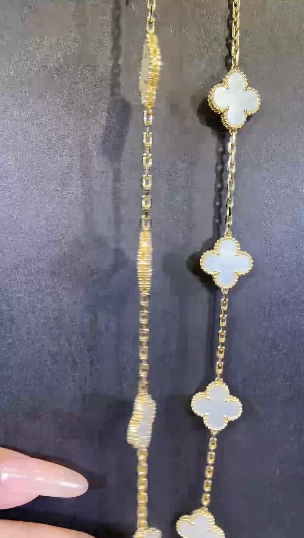 18K金镶嵌贝壳（贝母）项链白色十花项链