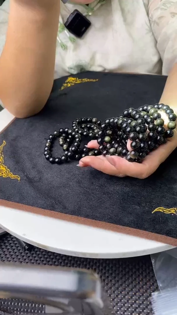 摆件黑曜岩未镶嵌金曜石串10mD798多样性发其一