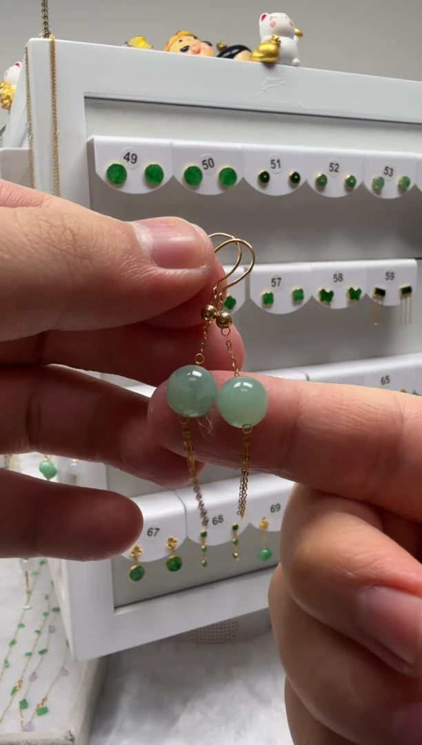 18K金镶嵌翡翠耳饰缅甸天然翡翠a货