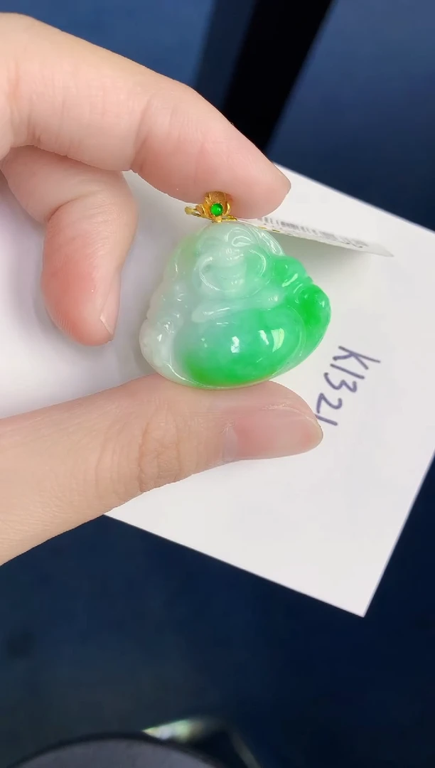 颈饰18K金镶嵌翡翠天然翡翠缅甸A货