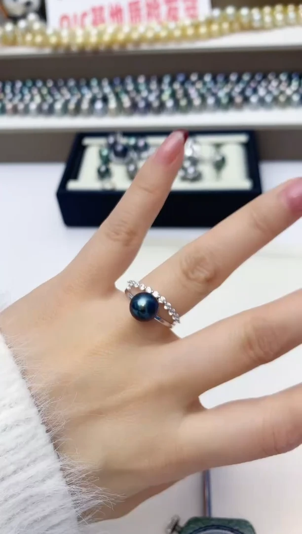 银S925镶嵌戒指海水珍珠A44