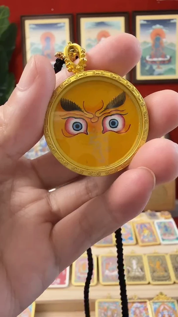 吊坠黄C-热贡纯手绘唐卡吊坠