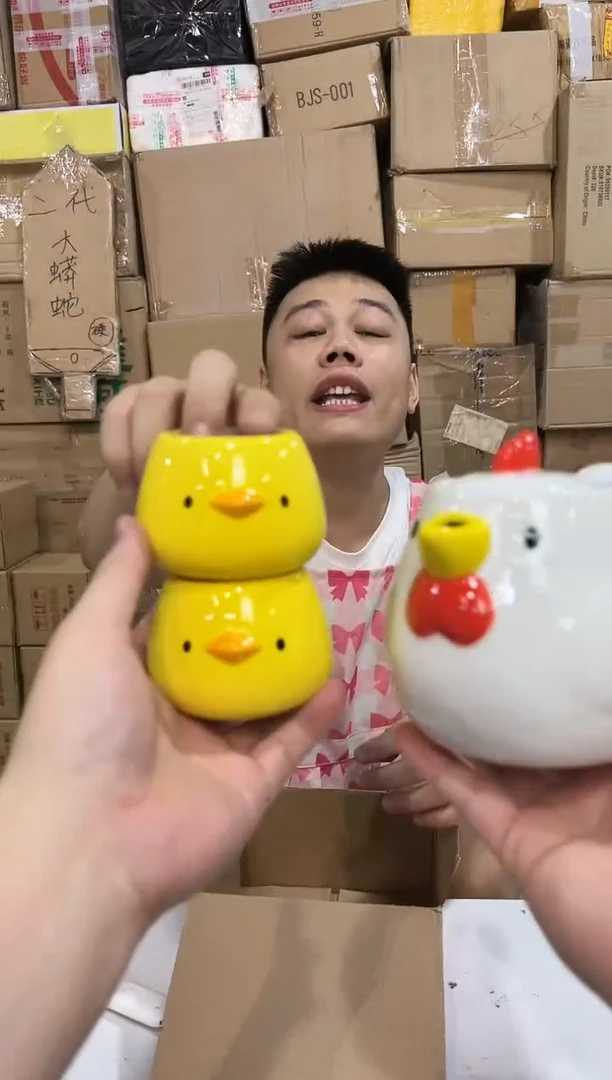 瓷片原盒小鸡茶壶套组